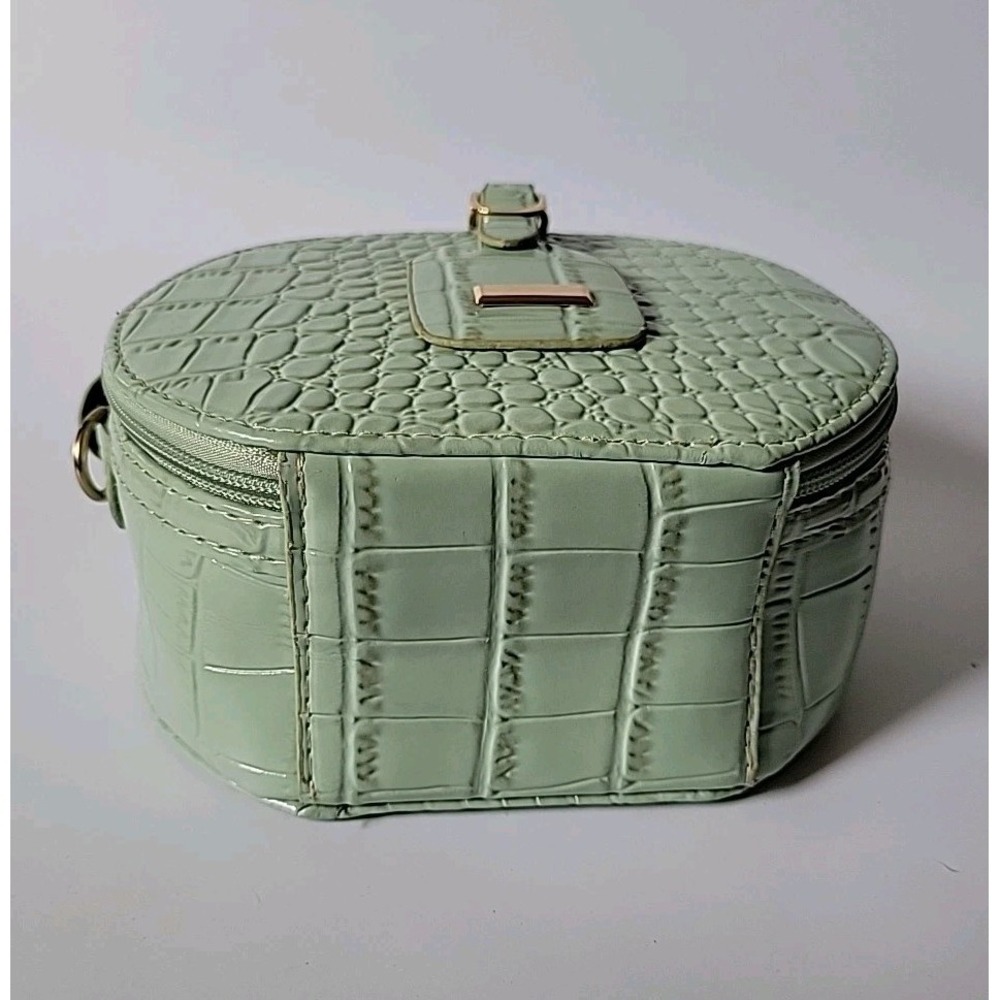Calpak Round Croc Embossed Vegan Leather Purse Seafoam Top Handle Zip Around - Picture 6 of 13
